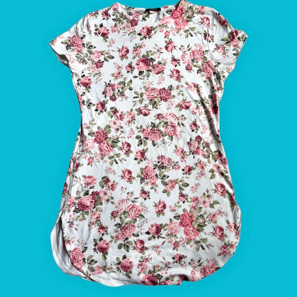 White Floral Tunic T-Shirt Dress